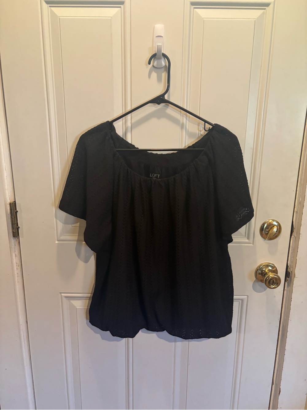 LOFT Black Short Sleeve Eyelet Blouse